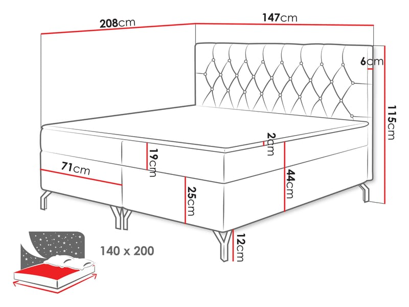 kontinentalseng Kontinentalseng GULIETTE + topper M Fresh 13 140x200 cm - Møbler - Senger - Kontinentalsenger