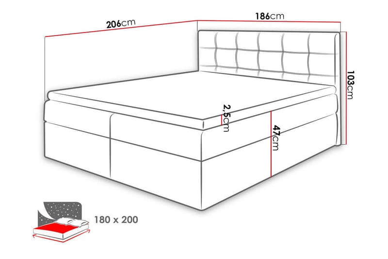 Kontinentalseng NELE 180x200 M - Hvit - Møbler - Senger - Kontinentalsenger