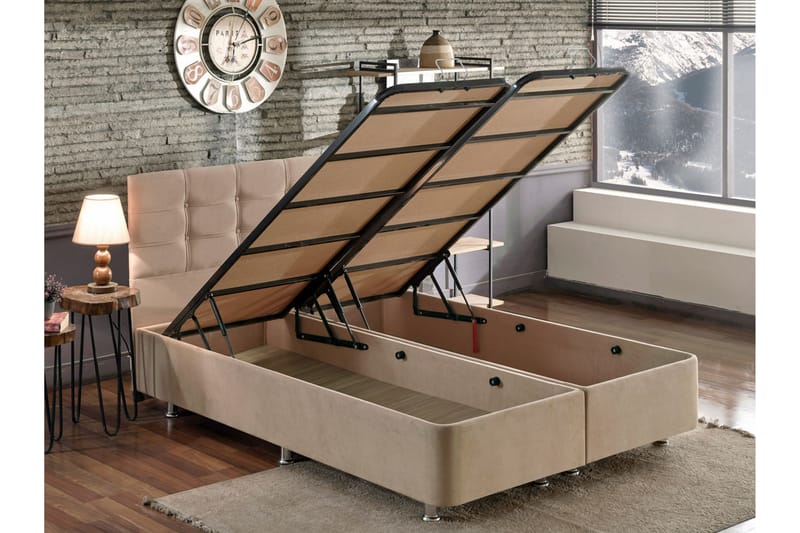 Kontinentalseng Tizapan 120x200 cm - Lysebrun - Komplett sengepakke - Kontinentalsenger