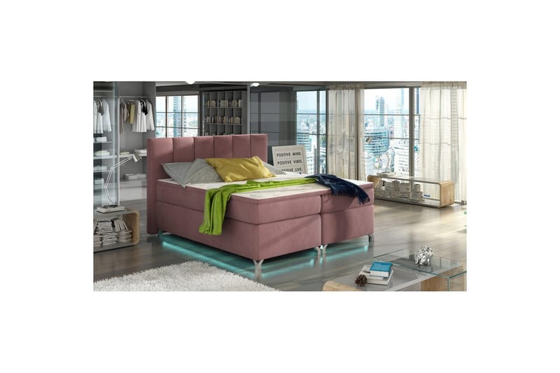 Box Spring Eltap Basilio med LED, Mat Velvet 63, Rosa, 140x200 cm