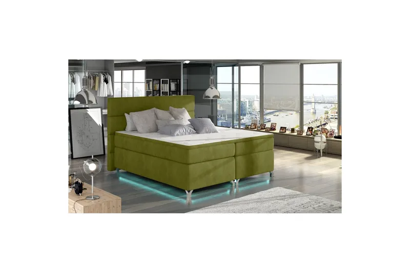 Boxspring Eltap Amadeo med LED, Rivera 36, grønn, 140x200 cm