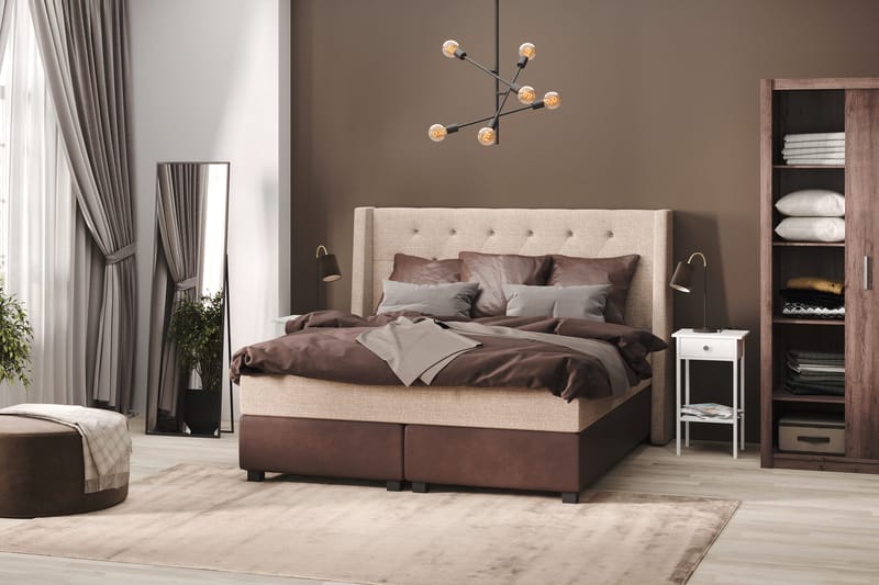 Cuba Sengepakke 160x200 med Tre Brune Puter - (+Flere valg) Beige/Brun - Møbler - Senger - Kontinentalsenger