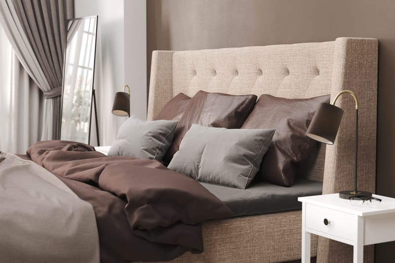Cuba Sengepakke 160x200 med Tre Brune Puter - (+Flere valg) Beige/Brun - Møbler - Senger - Kontinentalsenger