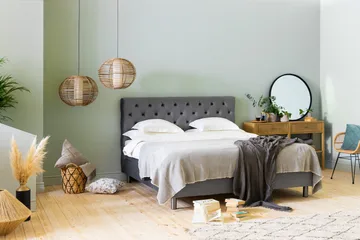 Ella Sengepakke 180x200cm Dypheftet Sengegavl - Lysegrå / Fløyel - Møbler - Senger - Kontinentalsenger