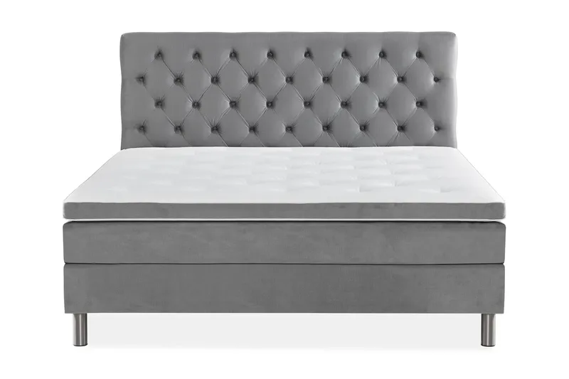 Ella Sengepakke 180x200cm Dypheftet Sengegavl, Lysegrå / Fløyel