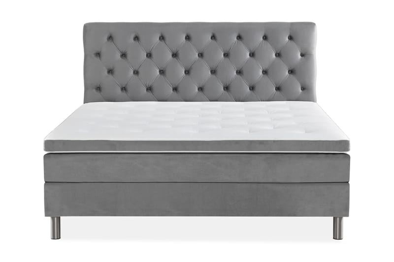 Ella Sengepakke 180x200cm Dypheftet Sengegavl, Lysegrå / Fløyel