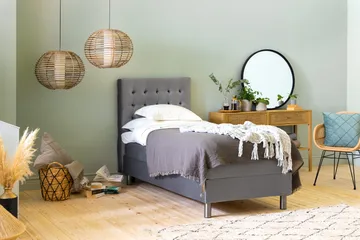 Ella Sengepakke 180x200cm Rutete Sengegavl - Lysegrå / Fløyel - Møbler - Senger - Enkeltsenger