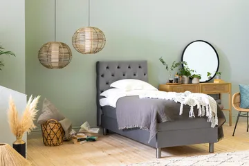 Ella Sengepakke 90x200cm Dypheftet Sengegavl - Lysegrå / Fløyel - Møbler - Senger - Enkeltsenger