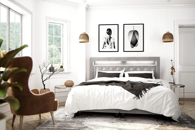 Faylor Luxury Velvet Sengepakke 180x200 - Lysegrå - Møbler - Senger - Kontinentalsenger