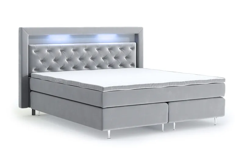 Faylor Luxury Velvet Sengepakke 180x200 - Lysegrå - Møbler - Senger - Kontinentalsenger