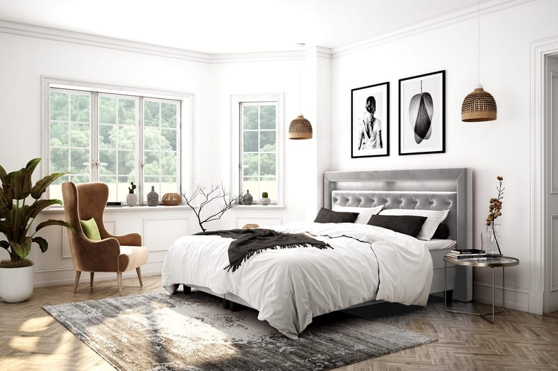 Faylor Luxury Velvet Sengepakke 180x200 - Lysegrå - Møbler - Senger - Kontinentalsenger