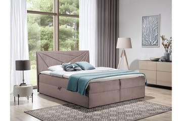 Frusci Sengepakke – Kontinentalseng 120x200 cm med Sengegavl + Overmadrass med Fasthetsgrad Medium - Taupe - Møbler - Senger - Kontinentalsenger