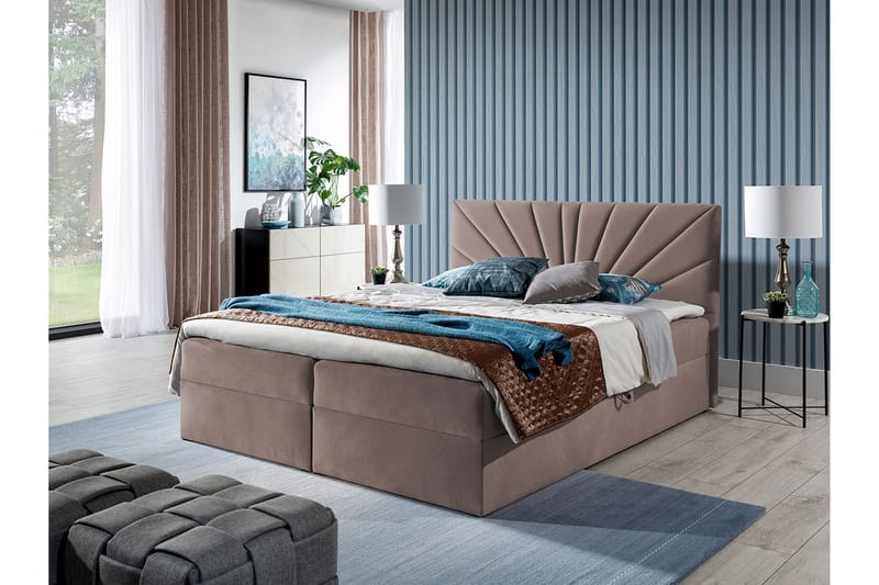 Frusci Sengepakke – Kontinentalseng 140x200 cm med Sengegavl + Overmadrass med Fasthetsgrad Medium - Rosa - Møbler - Senger - Kontinentalsenger