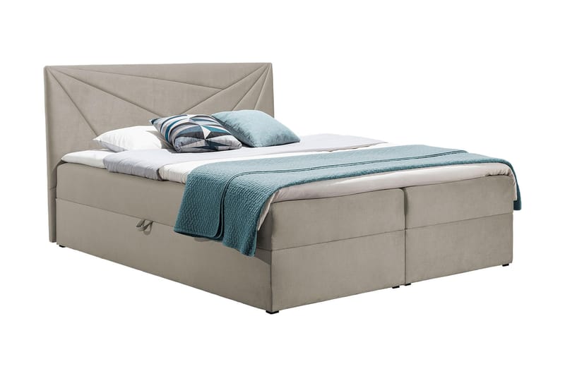 Frusci Sengepakke – Kontinentalseng 140x200 cm med Sengegavl + Overmadrass med Hardhetsgrad Medium, Beige