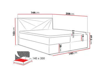Frusci Sengepakke – Kontinentalseng 140x200 cm med Sengegavl + Overmadrass med Hardhetsgrad Medium - Grå - Møbler - Senger - Kontinentalsenger