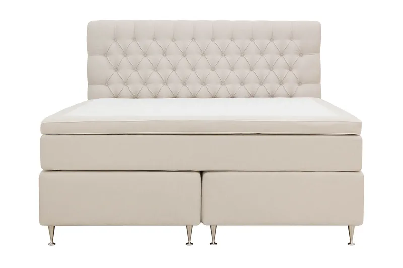 HVILA Lyx komplett sengesett 180x200 cm kontinentalseng med knappepolstret sengegavl, Lys beige