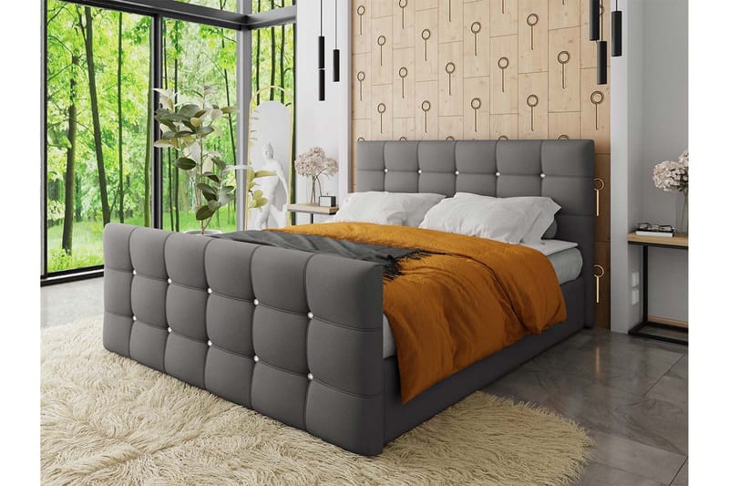 Kleos Kontinentalseng 180x200 cm med Sengegavl - Grå - Møbler - Senger - Kontinentalsenger