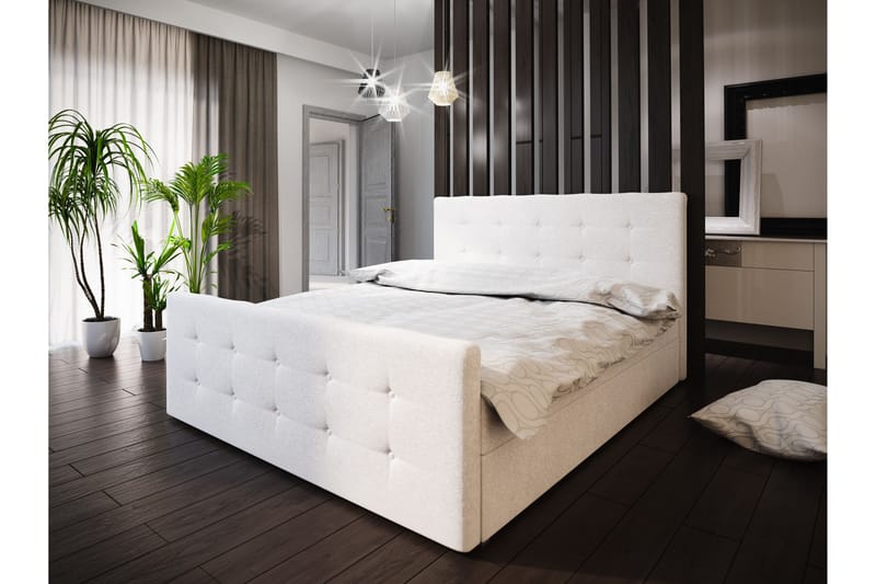 Komplett Milano Sengepakke 160x200 Knappad Gavel - Hvit - Kontinentalsenger - Dobbeltsenger - Komplett sengepakke