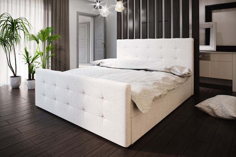 Komplett Milano Sengepakke 180x200 Knappad Gavel - Hvit - Kontinentalsenger - Dobbeltsenger - Komplett sengepakke