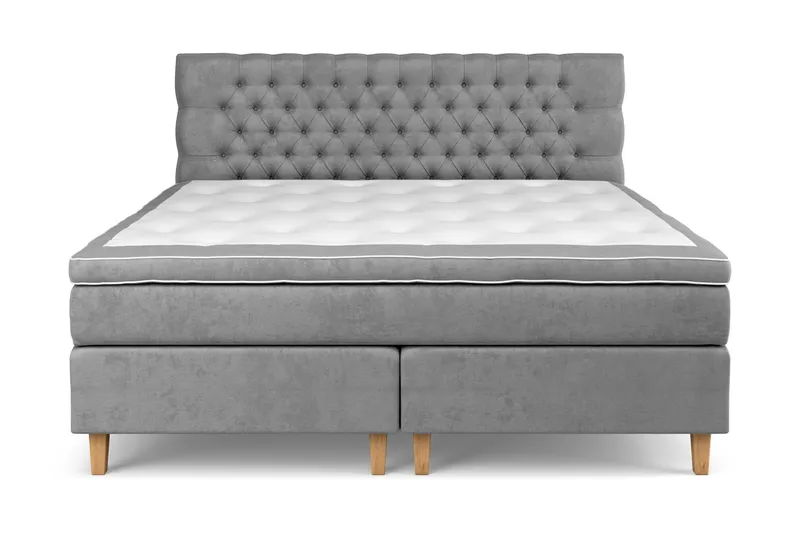 Komplett Sengepakke Estelle 210x210 cm - Grå/Fløyel - Møbler - Senger - Kontinentalsenger