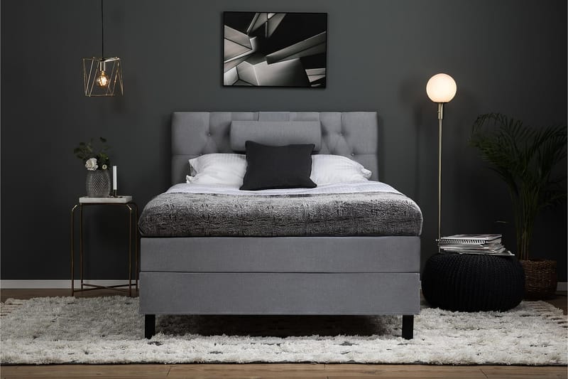 Komplett Sengepakke Lucky 120x200 Diamant Sengegavl Lysgrå - Polyeter Nakkepute Stor - Møbler - Senger - Enkeltsenger