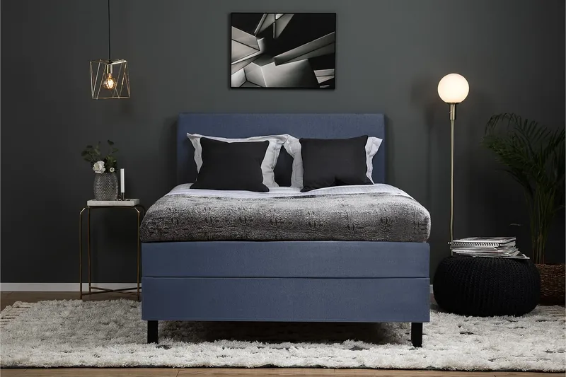 Komplett Sengepakke Lucky 140x200 Glatt Sengegavl Mørkeblå - Polyeter Nakkepute Stor - Møbler - Senger - Kontinentalsenger