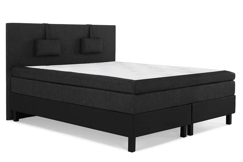 Komplett Sengepakke Lucky 160x200 Glatt Gavl Svart/Grå/PU - Lateks Nakkepute Liten - Møbler - Senger - Kontinentalsenger