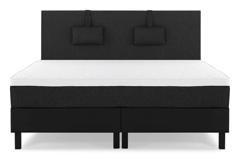 Komplett Sengepakke Lucky 160x200 Glatt Gavl Svart/Grå/PU, Skum Nakkepute Liten