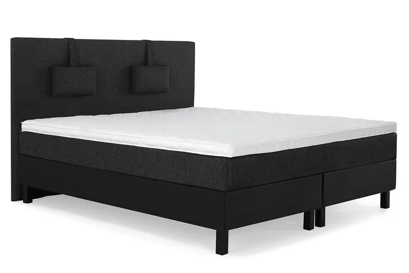 Komplett Sengepakke Lucky 160x200 Glatt Gavl Svart/Grå/PU - Skum Nakkepute Liten - Møbler - Senger - Kontinentalsenger