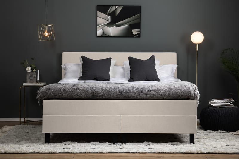 Komplett Sengepakke Lucky 160x200 Glatt Sengegavl Beige - Lateks - Møbler - Senger - Kontinentalsenger