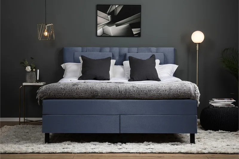 Komplett Sengepakke Lucky 180x200 Diamant Sengegavl Mørkebl - Memory Nakkepute Stor - Møbler - Senger - Kontinentalsenger