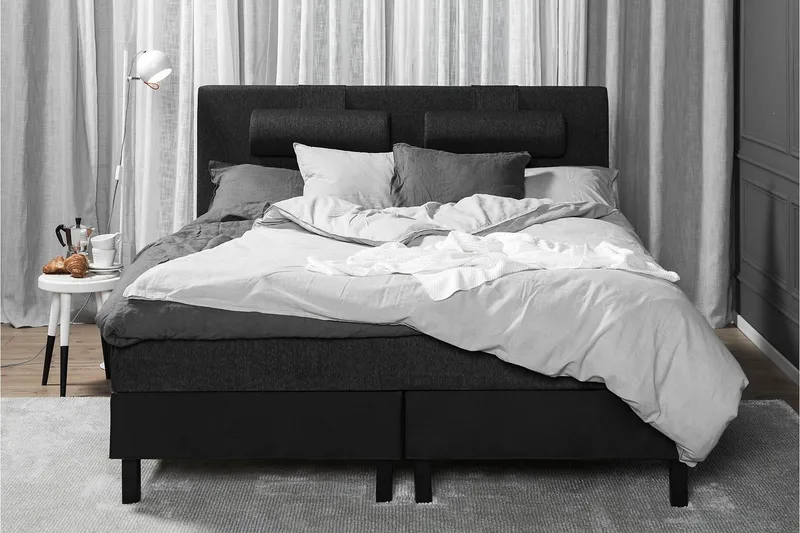 Komplett Sengepakke Lucky 180x200 Glatt Gavl Svart/Grå/PU - Lateks Nakkepute Stor - Møbler - Senger - Kontinentalsenger