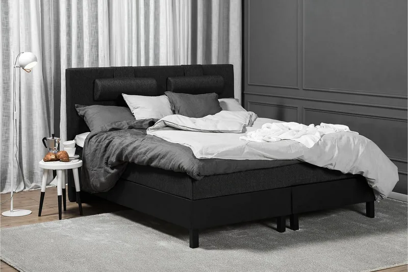 Komplett Sengepakke Lucky 180x200 Glatt Gavl Svart/Grå/PU - Lateks Nakkepute Stor - Møbler - Senger - Kontinentalsenger