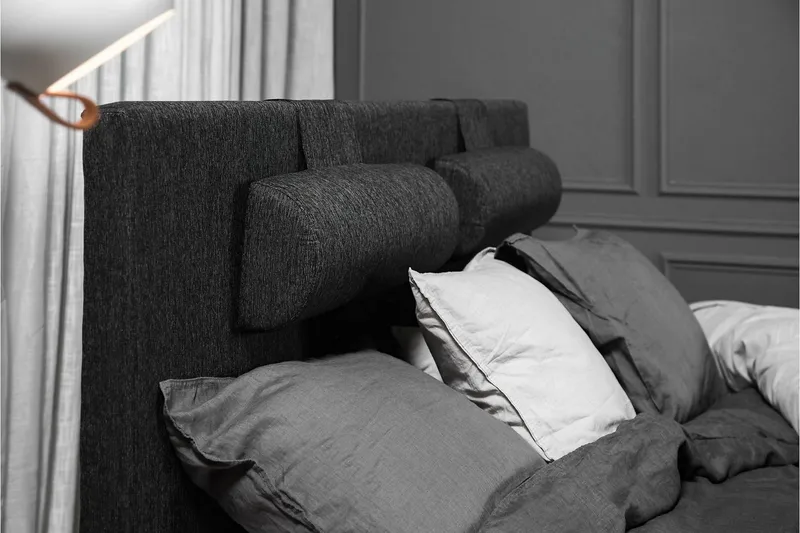 Komplett Sengepakke Lucky 180x200 Glatt Gavl Svart/Grå/PU - Lateks Nakkepute Stor - Møbler - Senger - Kontinentalsenger