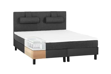 Komplett Sengepakke Lucky 180x200 Glatt Gavl Svart/Grå/PU - Lateks Nakkepute Stor - Møbler - Senger - Kontinentalsenger