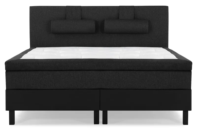 Komplett Sengepakke Lucky 180x200 Glatt Gavl Svart/Grå/PU, Lateks Nakkepute Stor