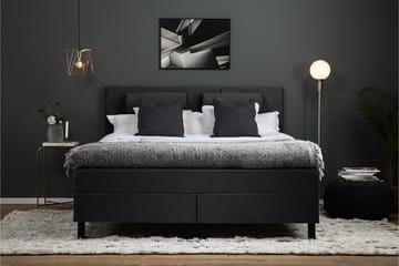 Komplett Sengepakke Lucky 180x200 Glatt Sengegavl Svart/Grå - Memory Nakkepute Stor - Møbler - Senger - Kontinentalsenger