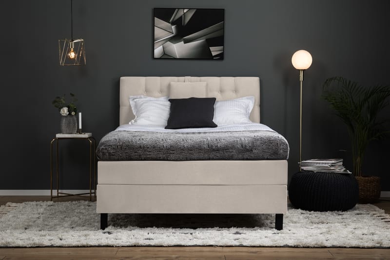 Komplett Sengepakke Olivia 120x200 Diamant Sengegavl Beige - Polyeter Nakkepute Liten - Kontinentalsenger - Komplett sengepakke