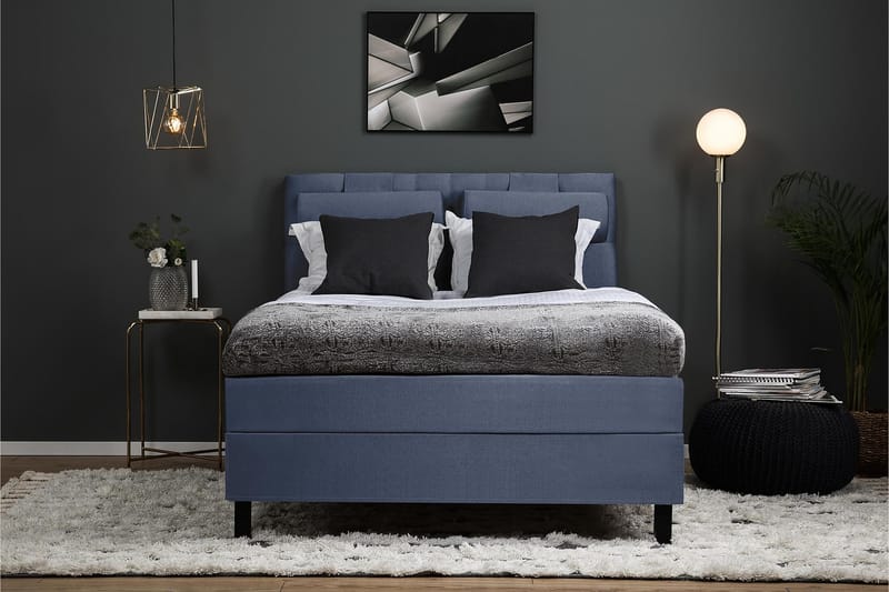 Komplett Sengepakke Olivia 140x200 Diamant Sengegavl Mørkebl - Polyeter Nakkepute Stor - Møbler - Senger - Kontinentalsenger