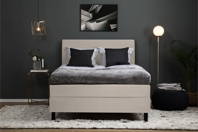 Komplett Sengepakke Olivia 140x200 Glatt Sengegavl Beige - Lateks Nakkepute Liten - Kontinentalsenger - Komplett sengepakke