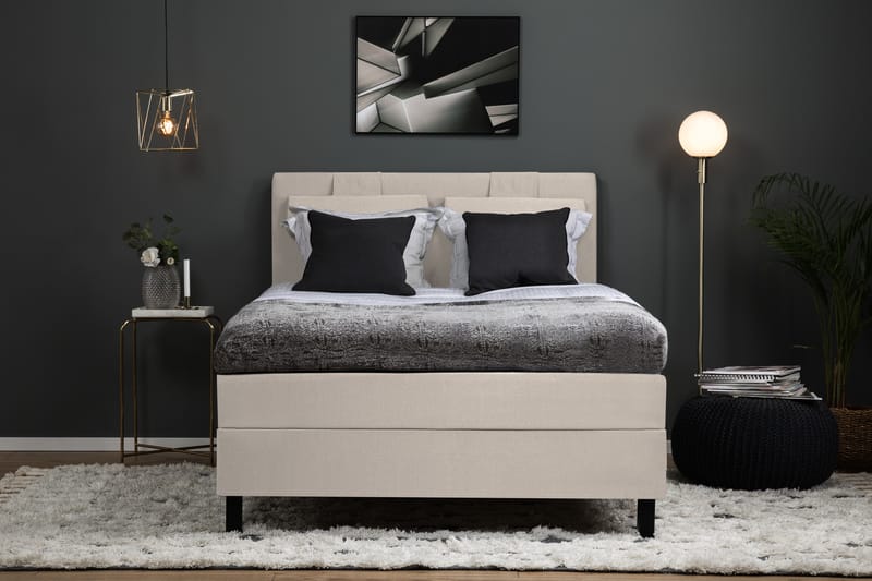 Komplett Sengepakke Olivia 140x200 Glatt Sengegavl Beige - Polyeter - Møbler - Senger - Kontinentalsenger