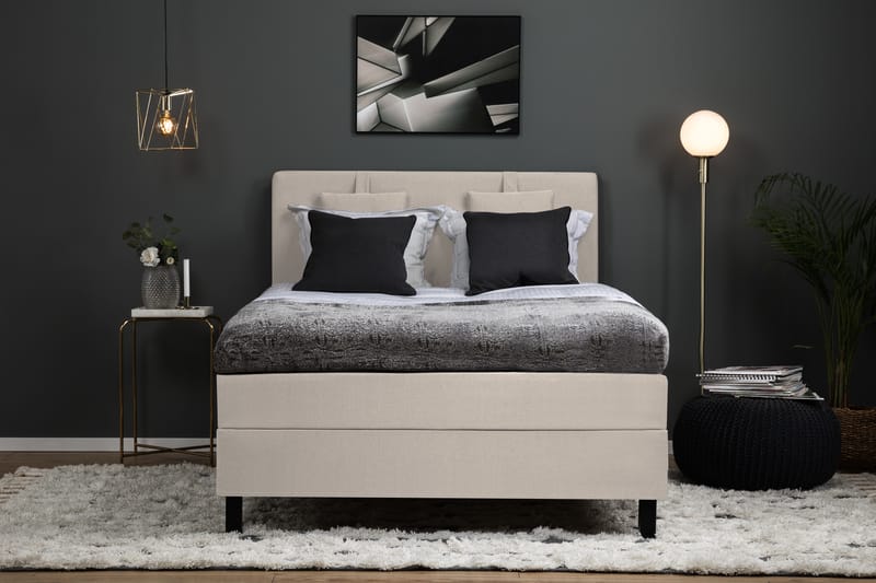 Komplett Sengepakke Olivia 140x200 Glatt Sengegavl Beige - Polyeter Nakkepute Liten - Møbler - Senger - Kontinentalsenger
