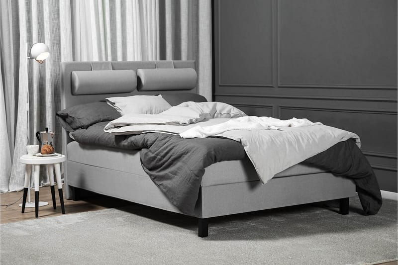 Komplett Sengepakke Olivia 140x200 Glatt Sengegavl Mellomgrå - Polyeter Nakkepute Liten - Møbler - Senger - Kontinentalsenger