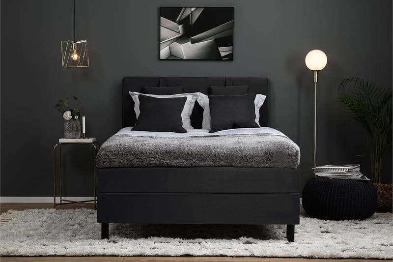 Komplett Sengepakke Olivia 140x200 Glatt Sengegavl Svart/Grå - Polyeter Nakkepute Liten - Møbler - Senger - Kontinentalsenger