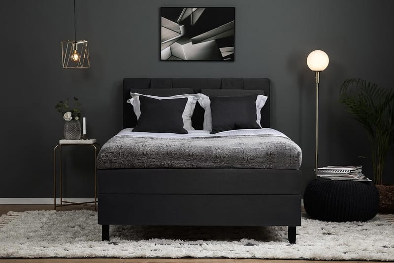 Komplett Sengepakke Olivia 140x200 Glatt Sengegavl Svart/Grå - Polyeter - Møbler - Senger - Kontinentalsenger