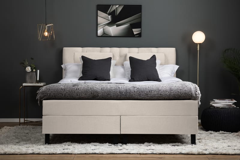 Komplett Sengepakke Olivia 160x200 Diamant Sengegavl Beige - Lateks Nakkepute Stor - Møbler - Senger - Kontinentalsenger