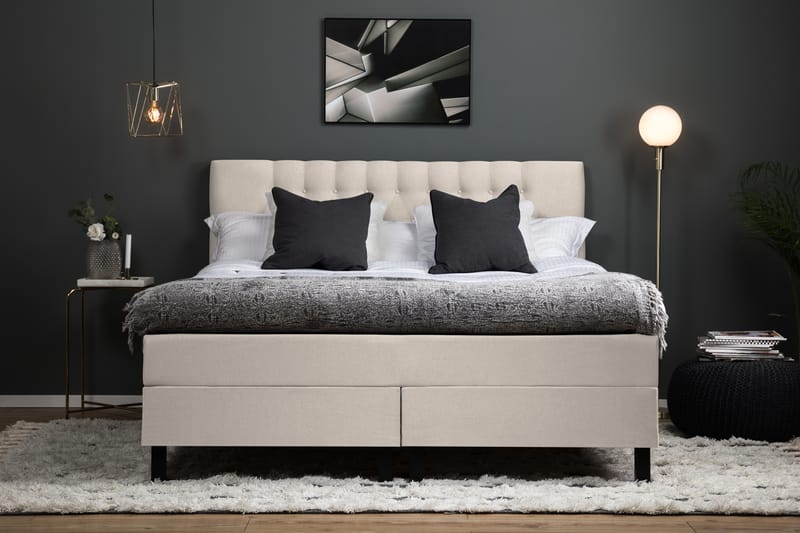 Komplett Sengepakke Olivia 160x200 Diamant Sengegavl Beige - Polyeter - Møbler - Senger - Kontinentalsenger