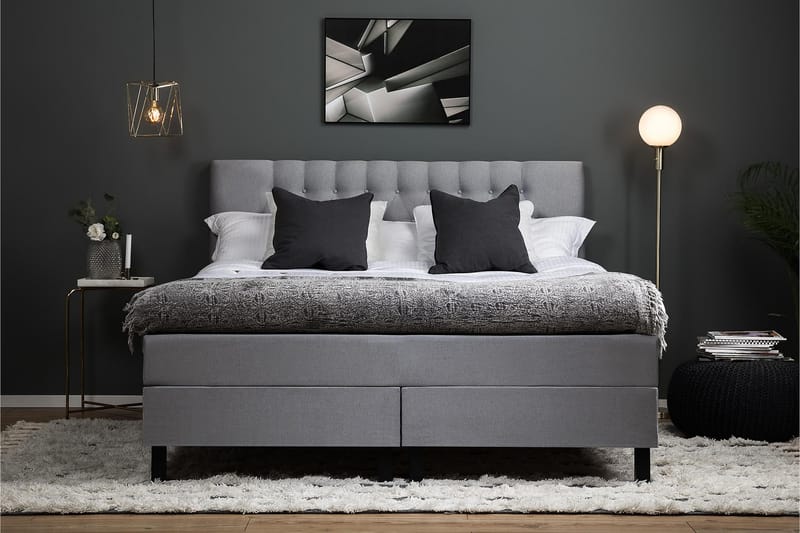 Komplett Sengepakke Olivia 160x200 Diamant Sengegavl Lysgrå - Polyeter - Møbler - Senger - Kontinentalsenger
