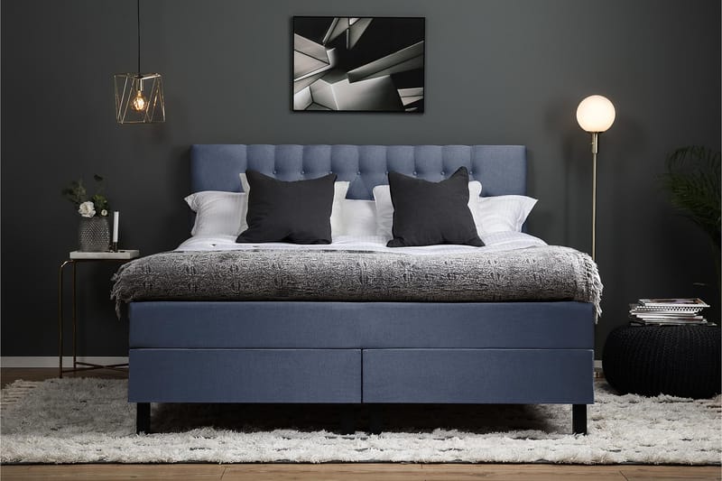 Komplett Sengepakke Olivia 160x200 Diamant Sengegavl Mørkebl - Polyeter - Møbler - Senger - Kontinentalsenger