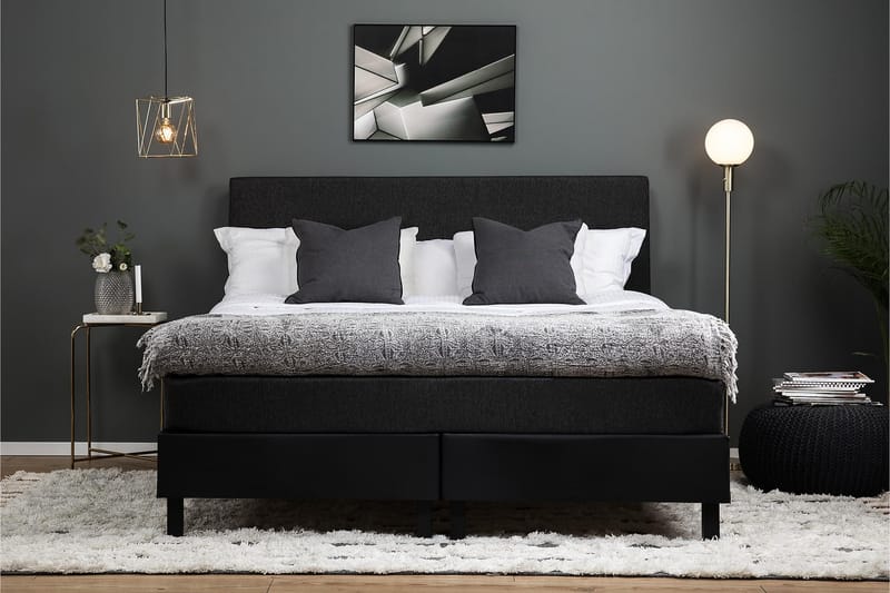Komplett Sengepakke Olivia 160x200 Glatt Gavl Svart/Grå/PU - Lateks - Møbler - Senger - Kontinentalsenger